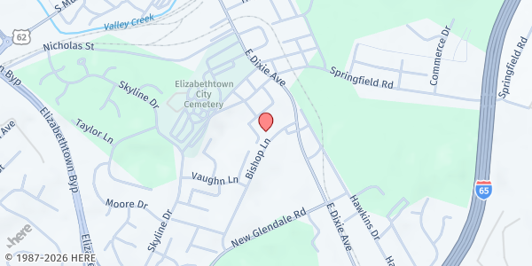 Map showing First Baptist Church at 107 Bishop Lane, Elizabethtown, KY