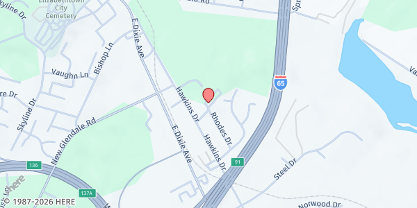 Map showing Immanuel Baptist Church at 800 Rhodes Drive, Elizabethtown, KY