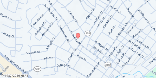 Map showing Saint James Catholic Church- St. Vincent de Paul at 307 West Dixie Avenue, Elizabethtown, KY