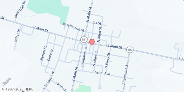Map showing Petrie Memorial UMC at 202 E. Main St., Elkton, KY