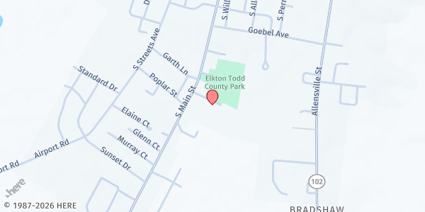 Map showing Todd County Senior Center at 104 Morris Weathers Street, Elkton, KY