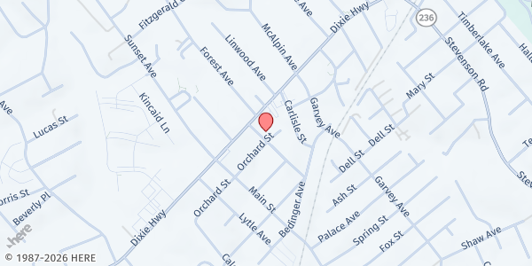 Map showing United Christian Volunteers at 15 Kenton Street, Elsmere, KY