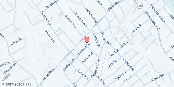 Map showing United Christian Volunteers - Elsmere at 15 Kenton Street, Elsmere, KY