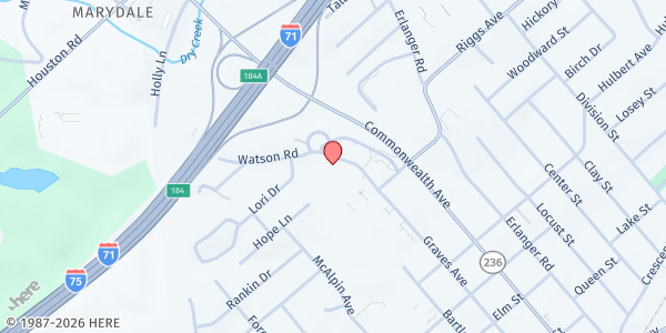 Map showing Be Concerned's United Ministries at 525 Graves Ave., Erlanger, KY