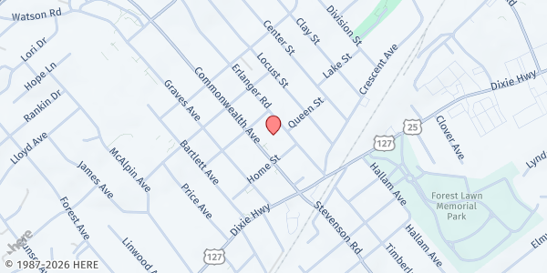 Map showing Harvest Ministries at 116 Commonwealth Ave., Erlanger, KY