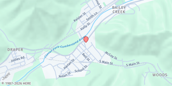 Map showing Verda First Baptist Church Pantry at 326 Hwy. 1601, Evarts, KY