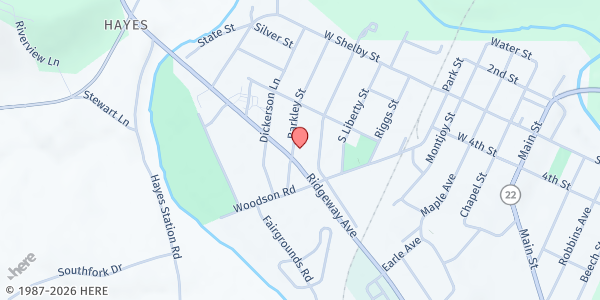 Map showing St. Vincent de Paul (Falmouth) at 518 Barkley St., Falmouth, KY