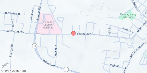 Map showing Greater Rain Community Food Pantry at 715 Elizaville Ave, Flemingsburg, KY
