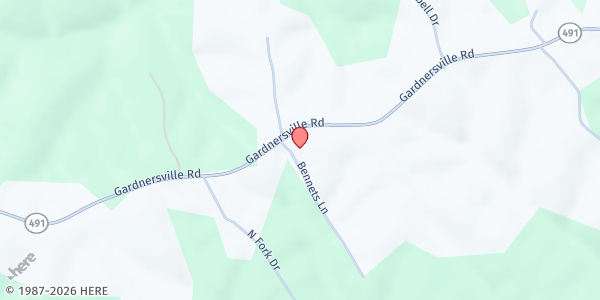 Map showing New Life Apostolic Church at 1645 Gardnersville Rd., Flingsville, KY