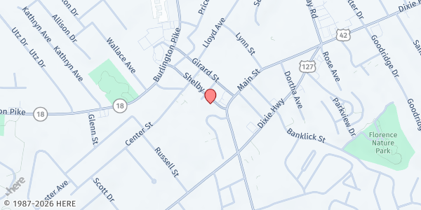 Map showing Brighton Center Boone County Center at 11 Shelby Street, Florence, KY