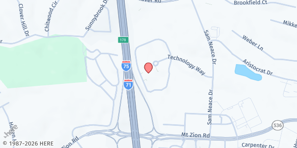 Map showing Gateway Food for Thought Pantry: Boone Campus at 500 Technology Way, Florence, KY