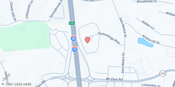 Map showing Gateway Food for Thought Pantry: Boone County at 500 Technology Way, Florence, KY