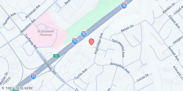 Map showing Seven Hills Church at 6800 Hazel Ct., Florence, KY