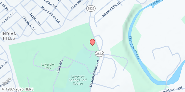 Map showing Emergency Food Pantry Franklin at 102 Lakeview Court, Frankfort, KY