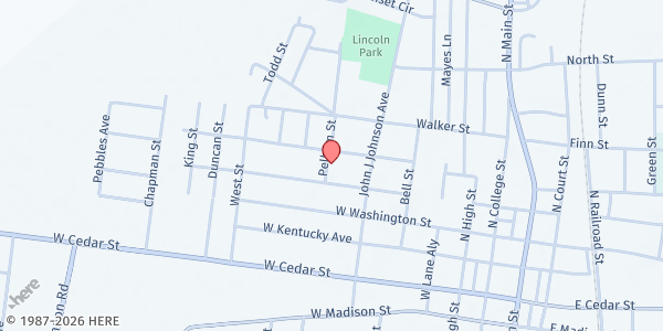 Map showing Churches of Christ Food Bank at 400 Pelham Street, Franklin, KY