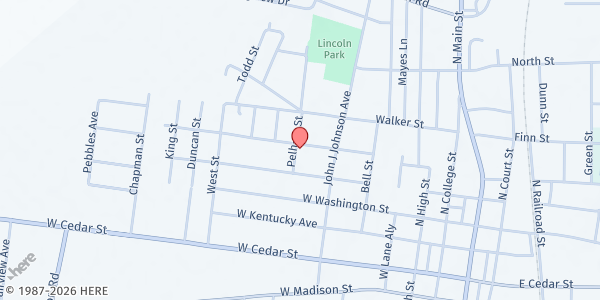 Map showing Harristown Church of Christ at 402 Pelham St., Franklin, KY
