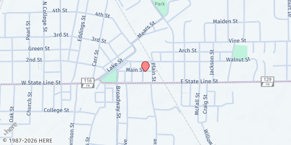 Map showing Ken-Tenn Food Bank at 111 Washington Street, Fulton, KY