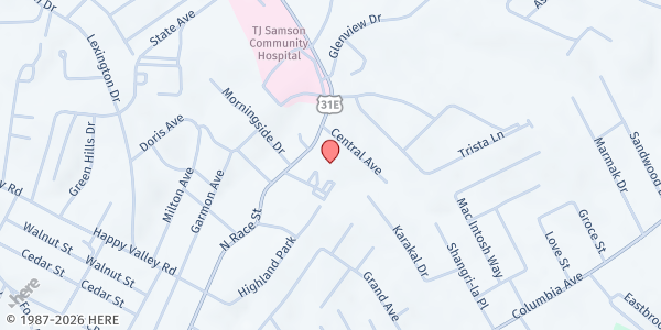 Map showing First Christian Church at 1100 N. Race St., Glasgow, KY