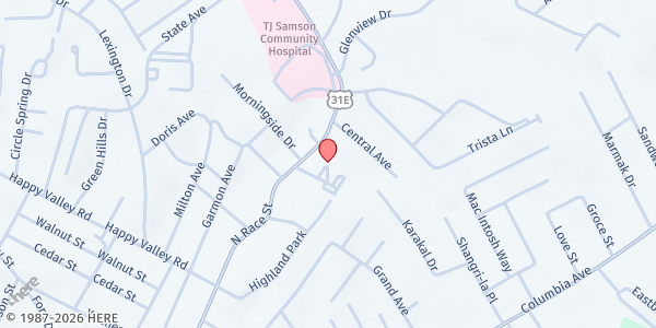 Map showing First Christian Church at 1100 N Race St, Glasgow, KY