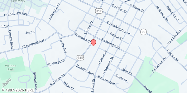 Map showing First United Methodist Church at 500 South Green Street, Glasgow, KY