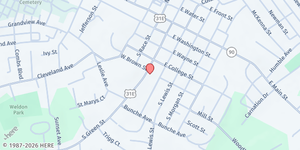 Map showing Glasgow First United Methodist Church at 500 South Green Street, Glasgow, KY