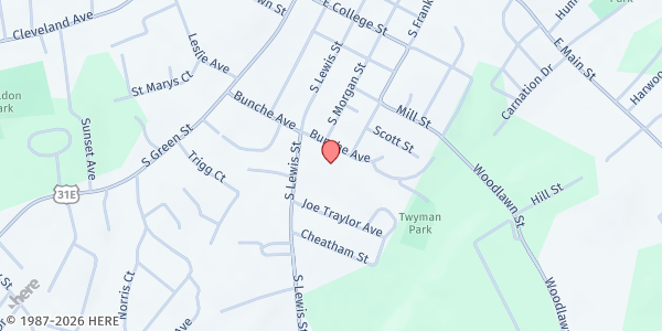 Map showing Ralph Bunche Community Center at 408 Bunche Ave, Glasgow, KY