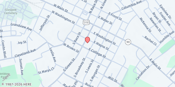Map showing South Green Street Church of Christ at 306 South Green Street, Glasgow, KY