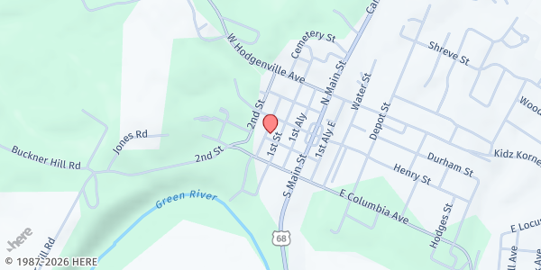 Map showing Green County Food Pantry at 107 South 1st Street, Greensburg, KY