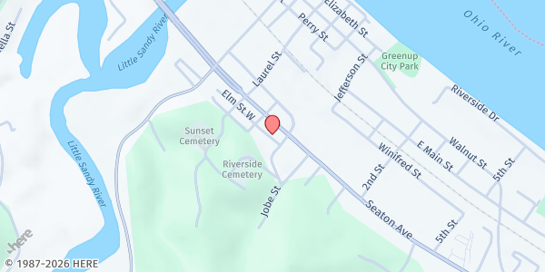 Map showing Freedom Worship Church of God at 713 Highland Ave, Greenup, KY