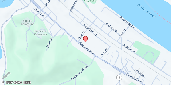 Map showing Greenup County DHHR at 1103 Seaton Ave., Greenup, KY