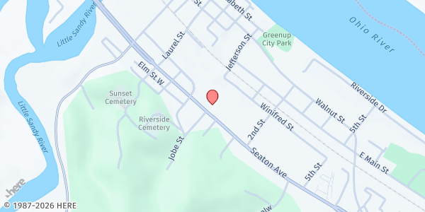 Map showing Greenup Meals On Wheels Inc at 807 Seaton Ave, Greenup, KY