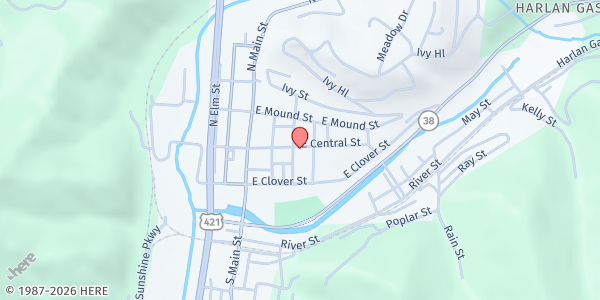 Map showing Food Stamps - Harlan at 105 S 2nd St, Harlan, KY