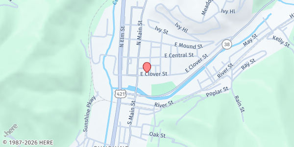 Map showing Harlan Christian Church at 130 S 1st St, Harlan, KY