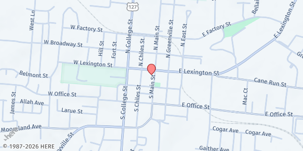 Map showing Christian Life Center at 108 S. Main St., Harrodsburg, KY