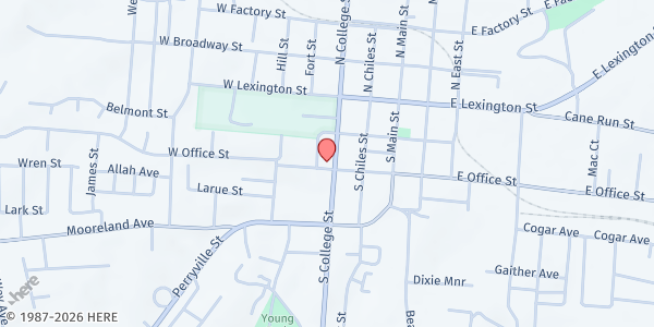 Map showing Christian Life Center at 232 S College Street, Harrodsburg, KY