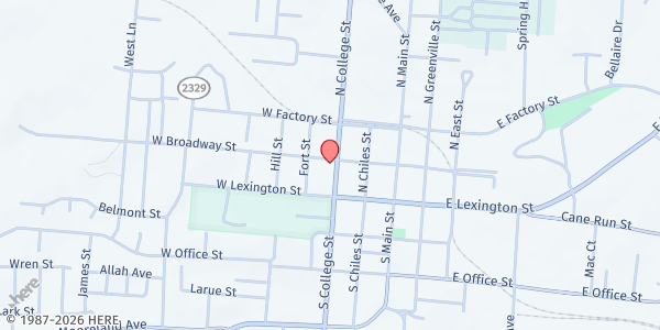 Map showing Mercer Transformation CSFP Distribution Site at 130 N College St, Harrodsburg, KY