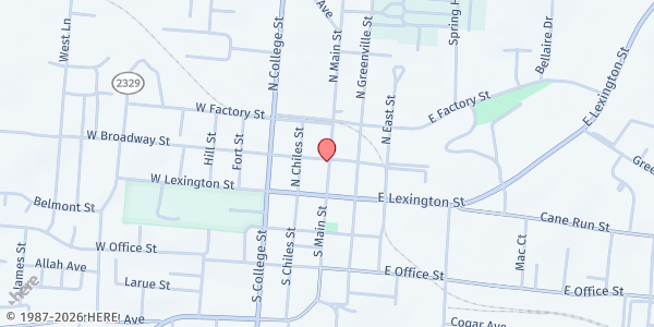 Map showing Mercer Transformation at 132 N Main St, Harrodsburg, KY