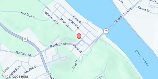 Map showing Help Office of Hancock County at 430 Main Cross Street South, Hawesville, KY