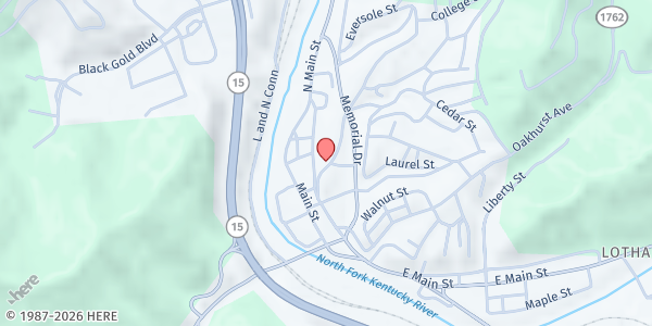 Map showing First Presbyterian Church at 160 Broadway St, Hazard, KY