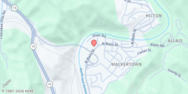 Map showing Kentucky Mountain Health Alliance - Food Distribution Center at 1710 N Main St, Hazard, KY