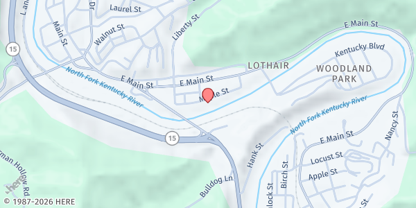 Map showing Maple Street Church of God at 317 Maple Street, Hazard, KY