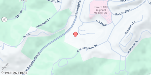 Map showing Perry County Community Ministries at 151 Miss Edna Lane, Hazard, KY