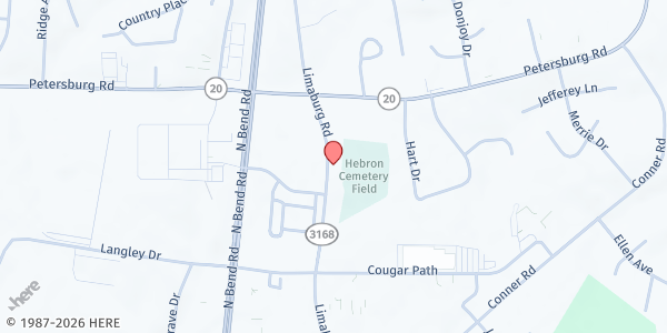 Map showing Hebron Baptist Church - Abundant Life Ministry at 3140 Limaburg Rd., Hebron, KY