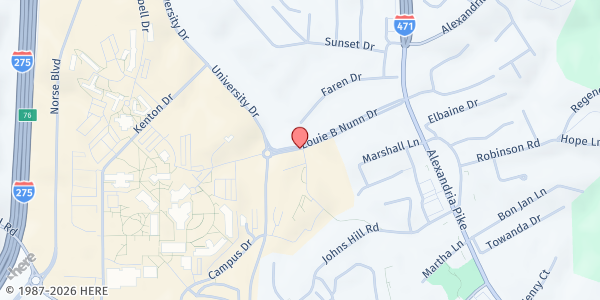 Map showing FUEL NKU - Highland Heights at 100 Nunn Drive, Highland Heights, KY