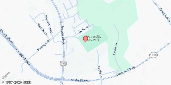 Map showing Larue Co. Community Action - Parks & Rec Building at 200 City Park Rd, Hodgenville, KY