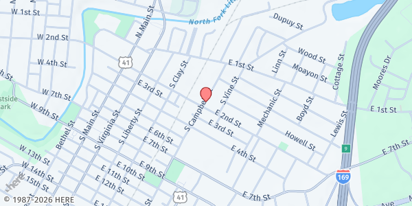 Map showing Aaron McNeil House at 604 East 2nd Street, Hopkinsville, KY