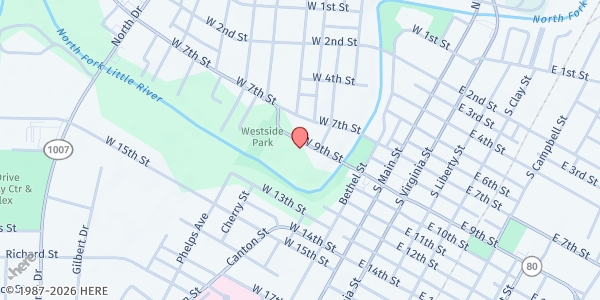 Map showing Christian County Baptist Association at 513 W. 9th St., Hopkinsville, KY