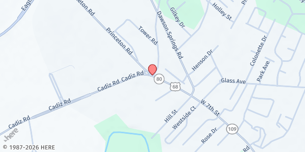 Map showing Christian County Distribution (Christian Co. Fairgrounds) at 2800 West 7th Street, Hopkinsville, KY