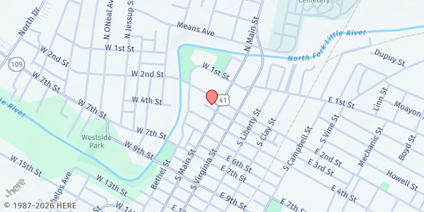 Map showing Micah Mission Center at 209 South Main Street, Hopkinsville, KY