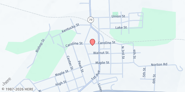 Map showing Irvington Baptist Church at 110 Caroline St, Irvington, KY